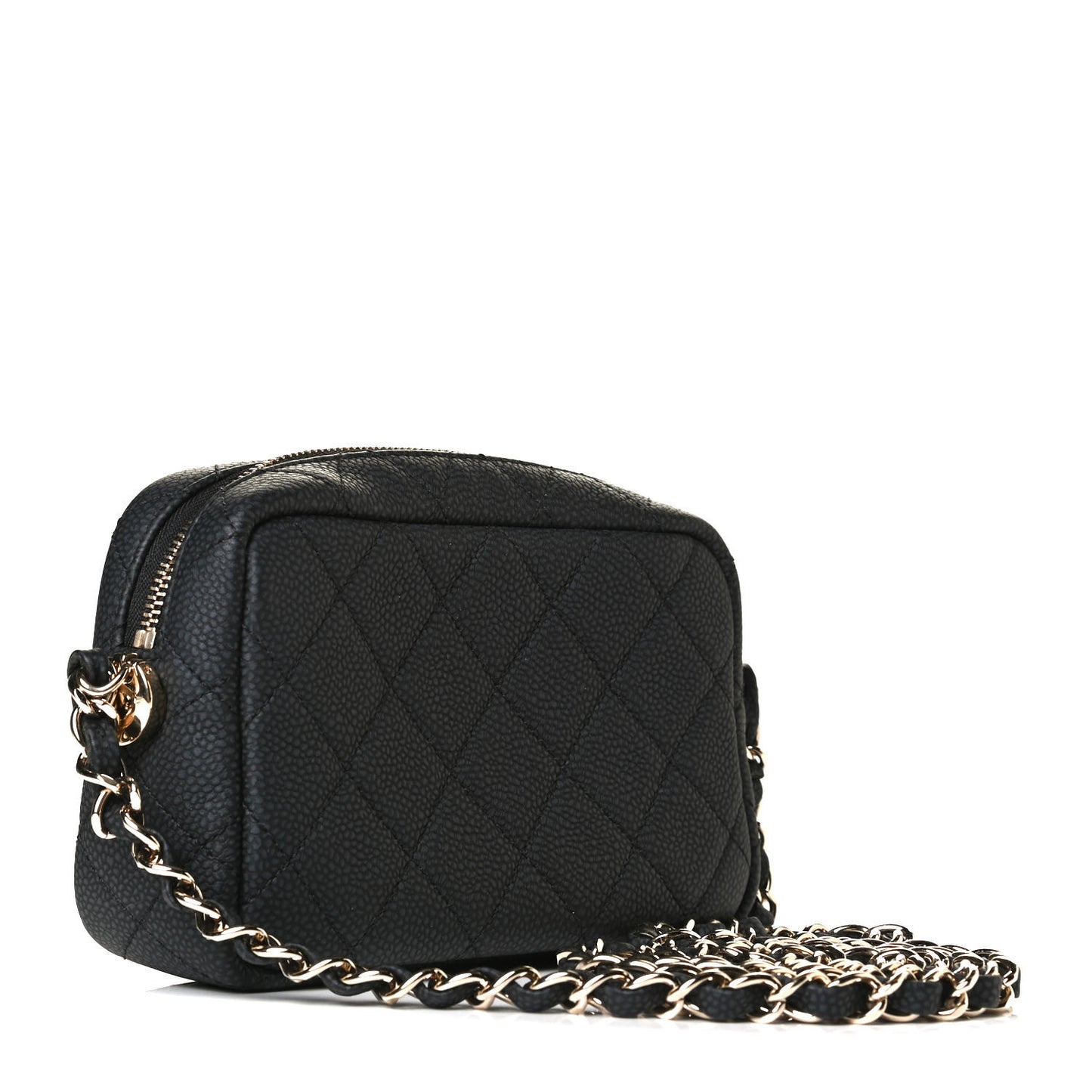Iridescent Caviar Quilted Mini Coco Tassel Camera Case Black