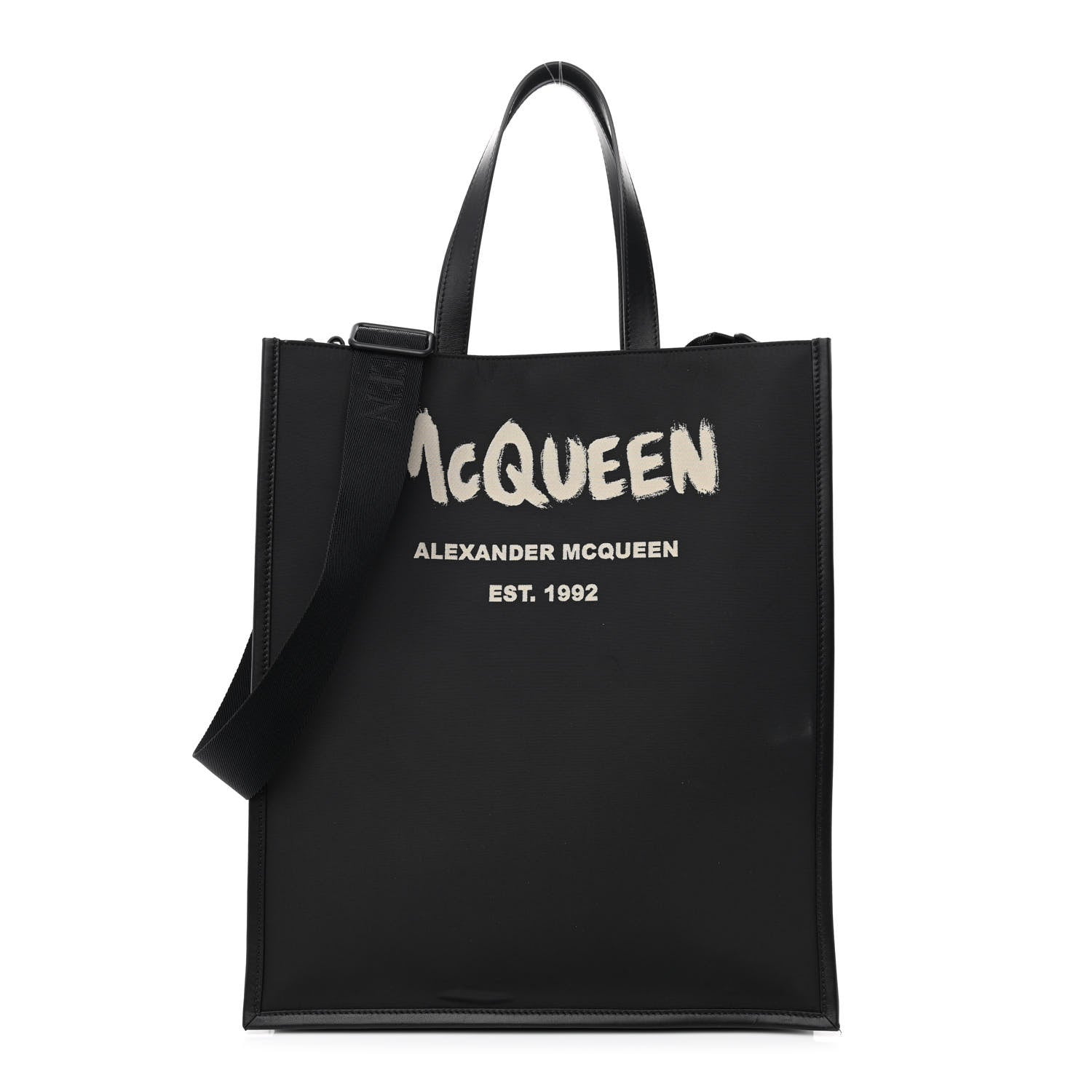 Alexander McQueen Canvas Graffiti Logo North South Edge Tote Black Off White 1 of 9