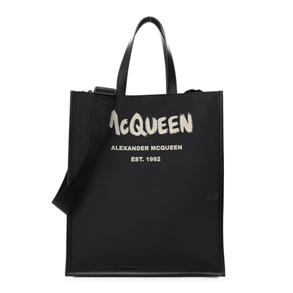 Alexander McQueen Canvas Graffiti Logo North South Edge Tote Black Off White 1 of 9