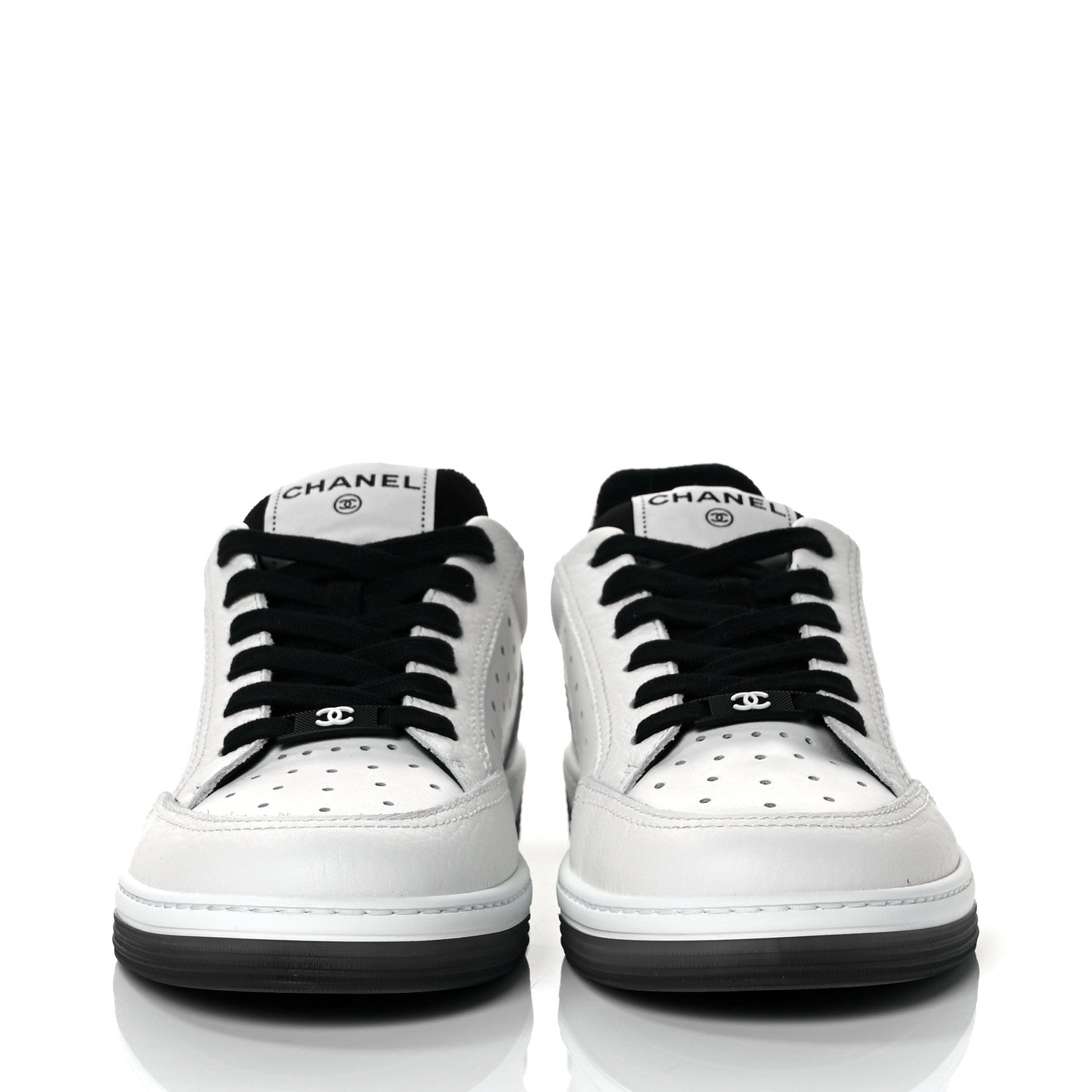Chanel Grained Calfskin Fabric Womens Logo Sneakers 40 White Black 2 of 8