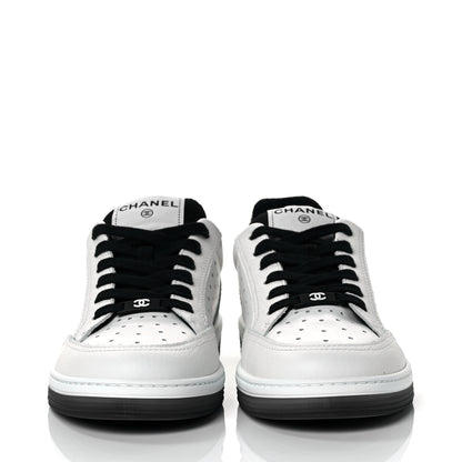 Chanel Grained Calfskin Fabric Womens Logo Sneakers 40 White Black 2 of 8