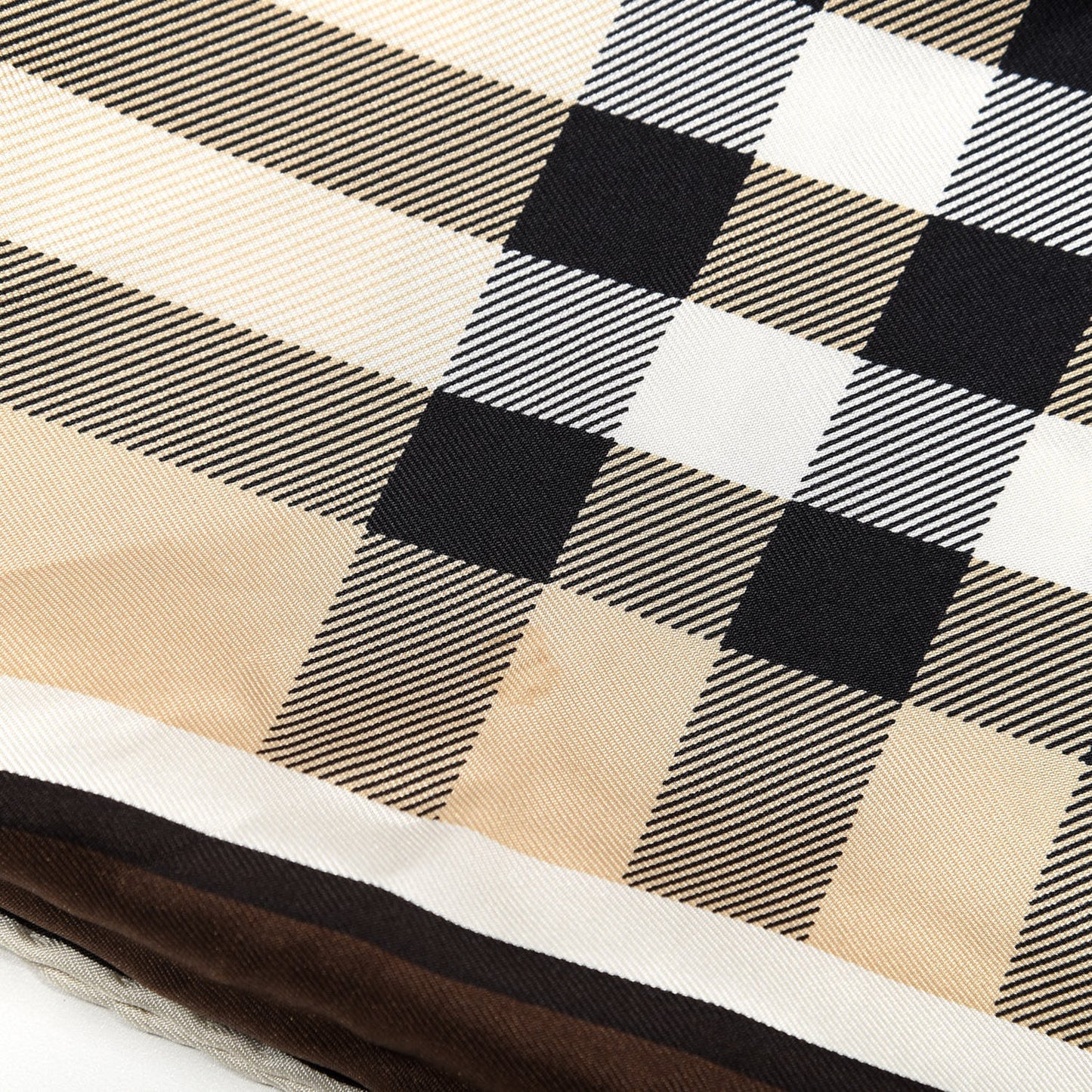Silk Haymarket Check Square Scarf Brown Beige