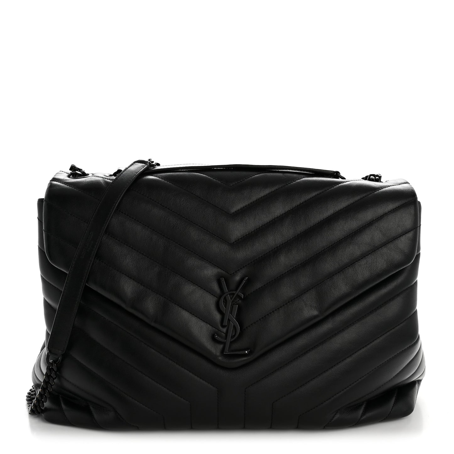 Calfskin Y Quilted Monogram Large Loulou Chain Satchel Black