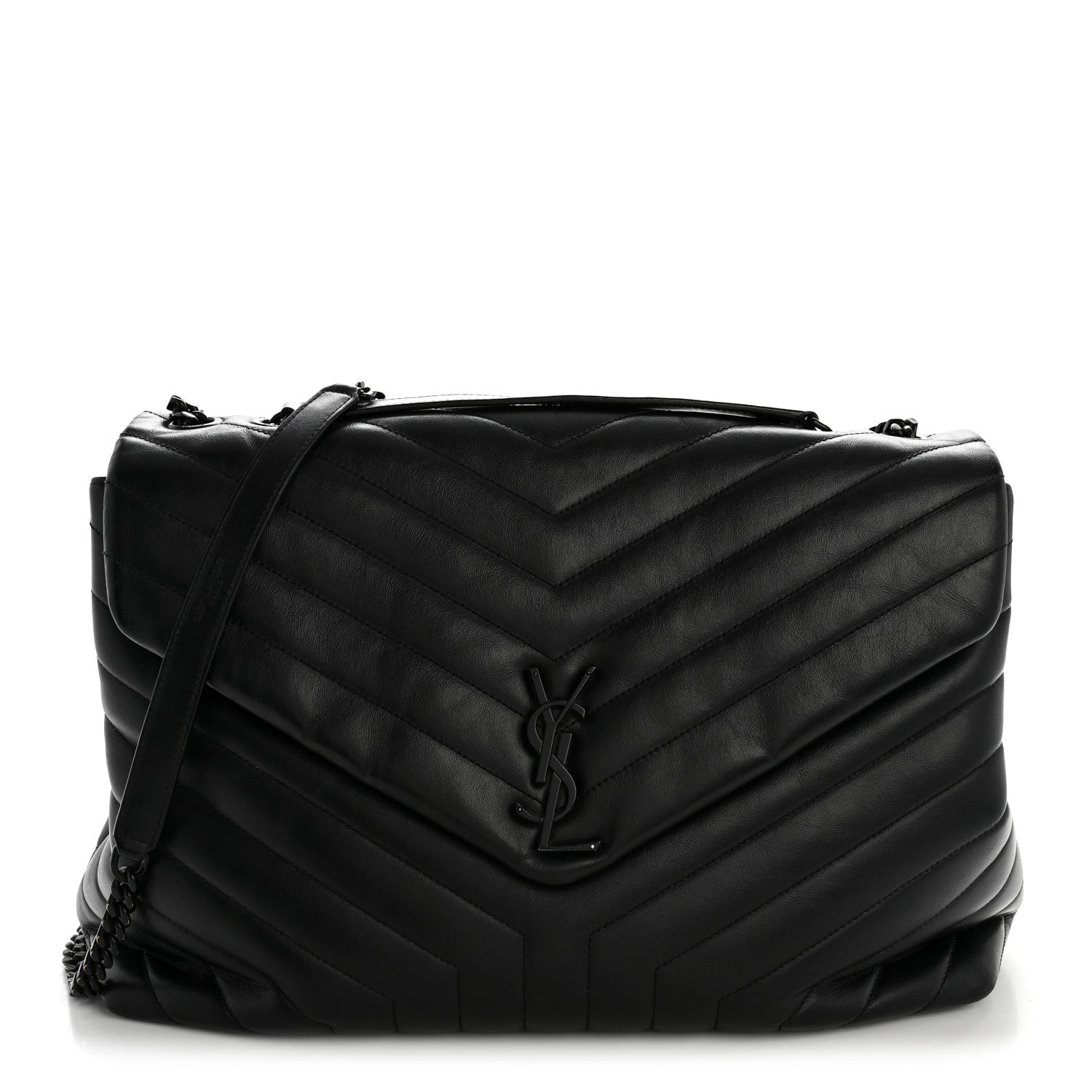 Saint Laurent Calfskin Y Quilted Monogram Large Loulou Chain Satchel Black 1 of 17