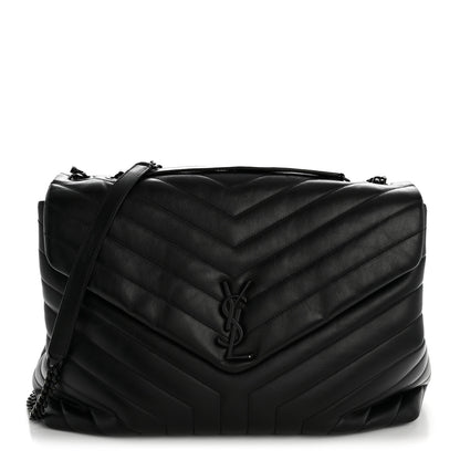 Saint Laurent Calfskin Y Quilted Monogram Large Loulou Chain Satchel Black 1 of 17