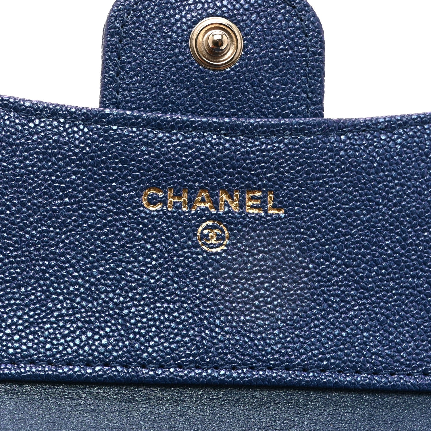 Chanel Iridescent Caviar Flap Quilted Card Holder Wallet Dark Blue 6 of 10