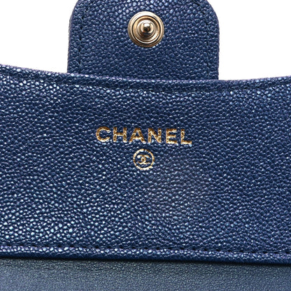 Chanel Iridescent Caviar Flap Quilted Card Holder Wallet Dark Blue 6 of 10