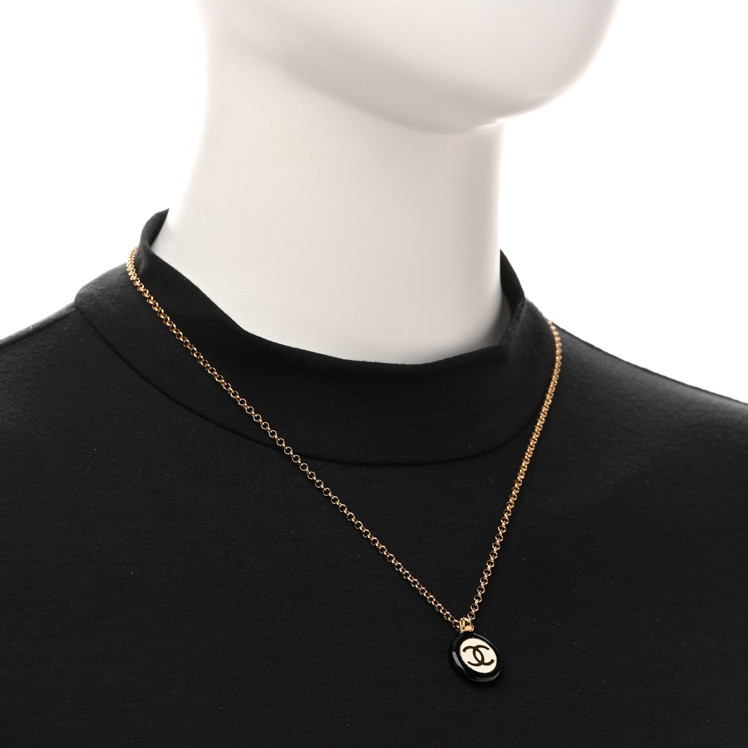 Chanel Enamel CC Medallion Chain Necklace Gold Black White 2 of 6