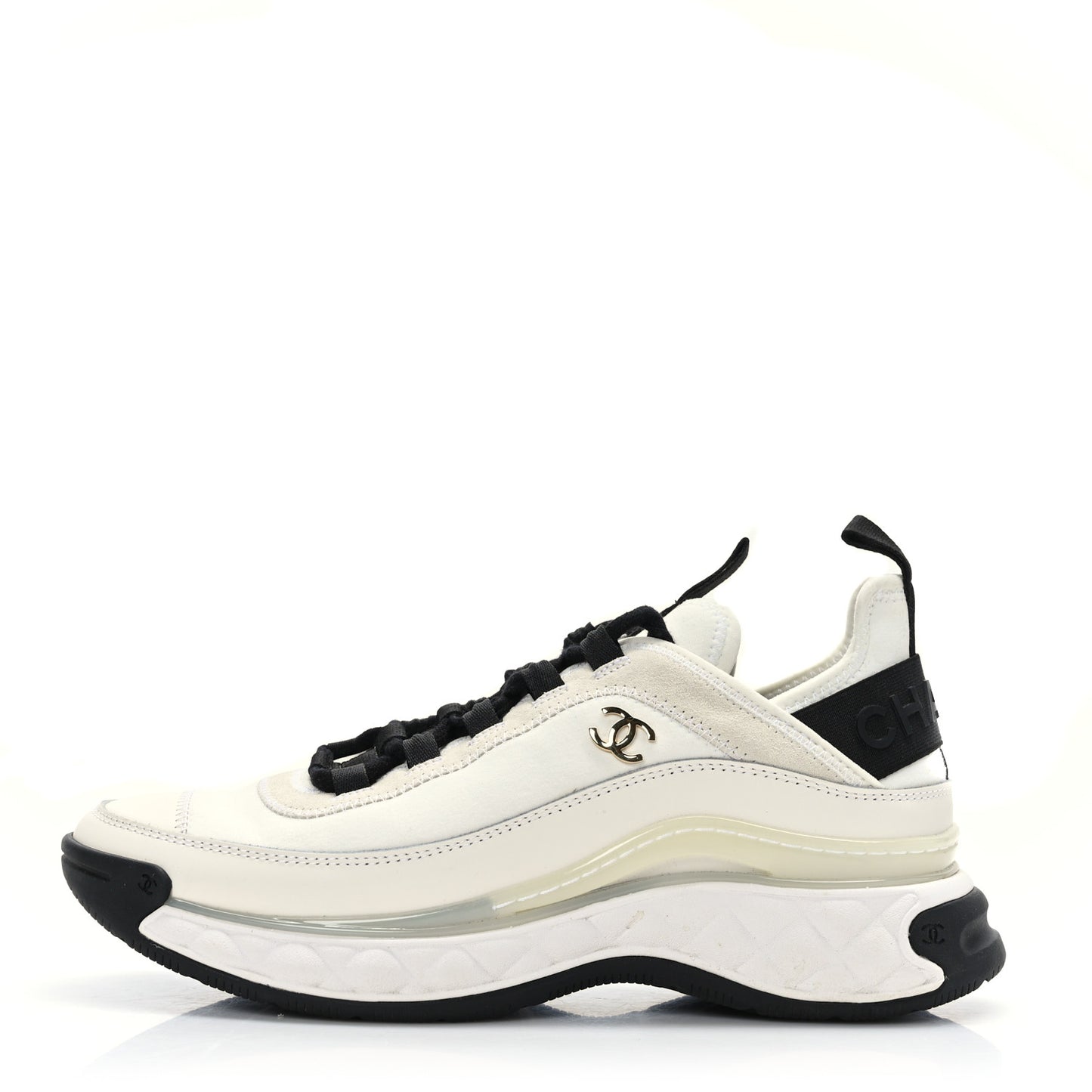 Velvet Calfskin Mixed Fibers CC Sneakers 37.5 Ivory Black