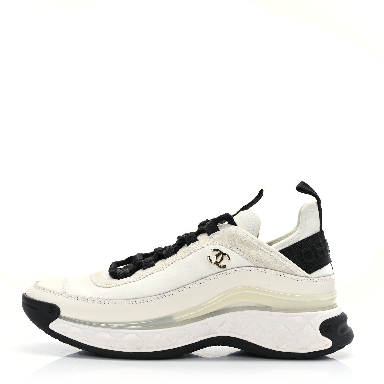 Chanel Velvet Calfskin Mixed Fibers CC Sneakers 37.5 Ivory Black 1 of 7