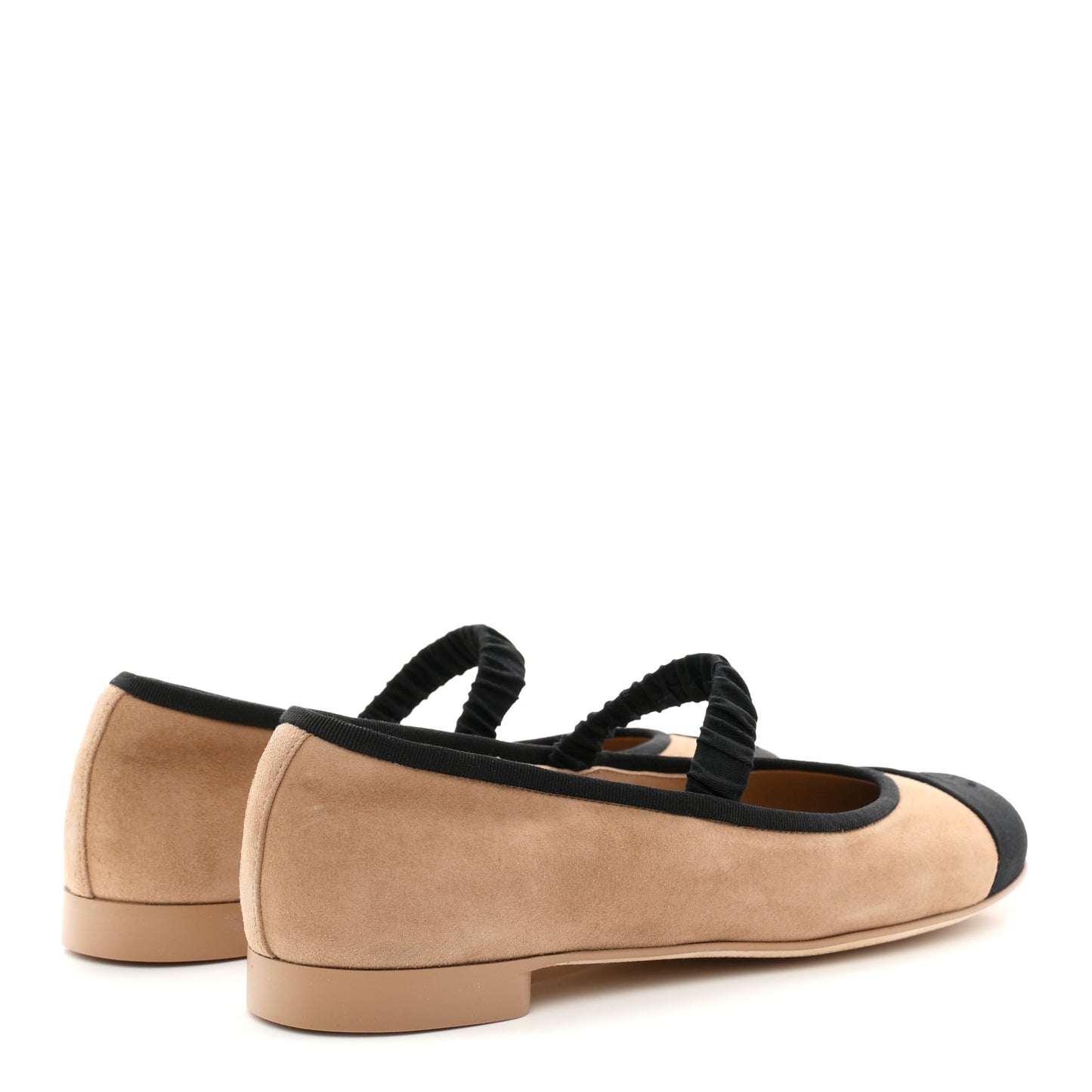 Suede Kidskin Grosgrain Mary Jane Flats 41 Beige Black