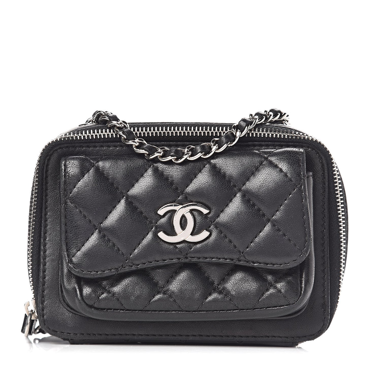 Lambskin Quilted Small Pocket Box Camera Case Black