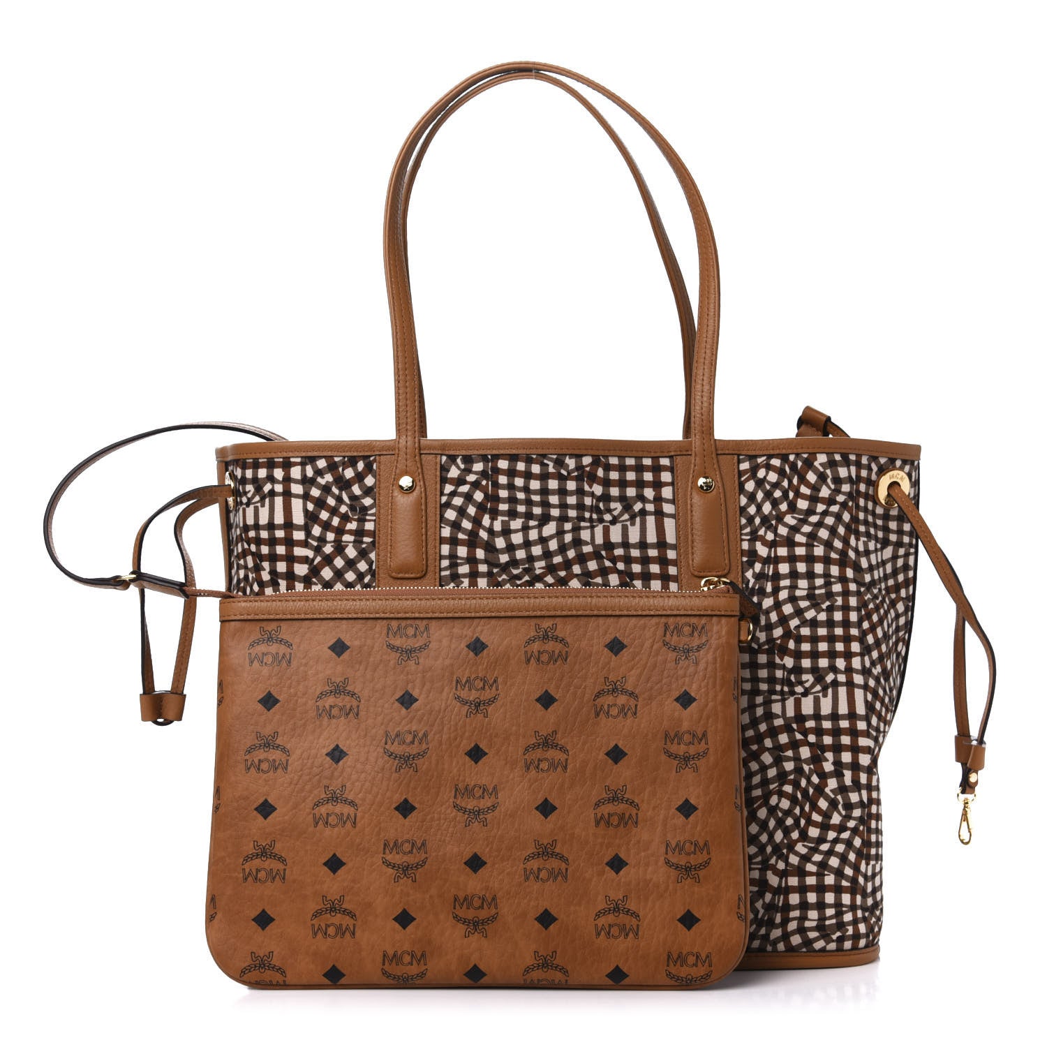 MCM Visetos Medium Liz Reversible Shopper Tote Cognac 12 of 19