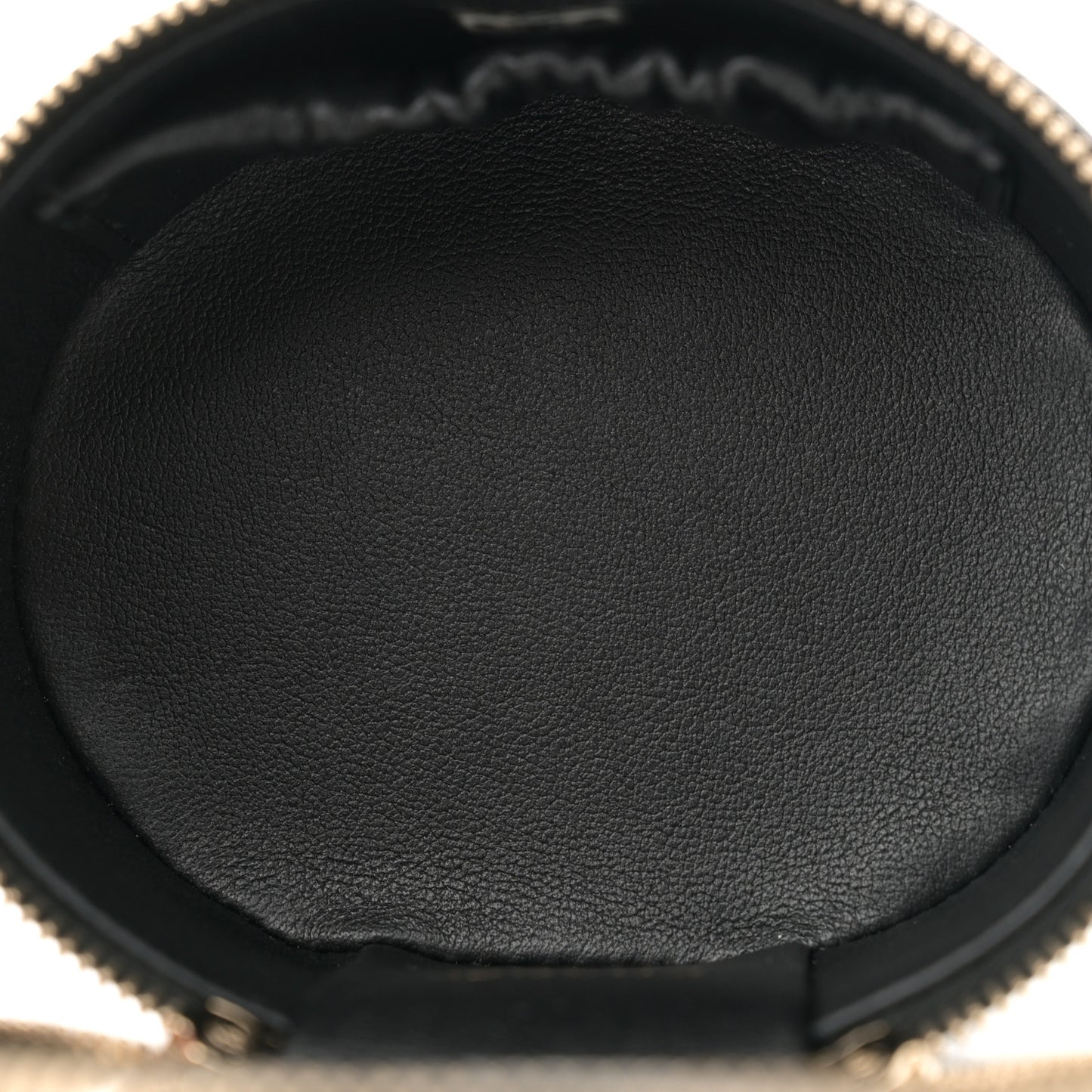 Lambskin Pearl Crystal Quilted Pearly Girl Top Handle Round Vanity Case With Chain Black