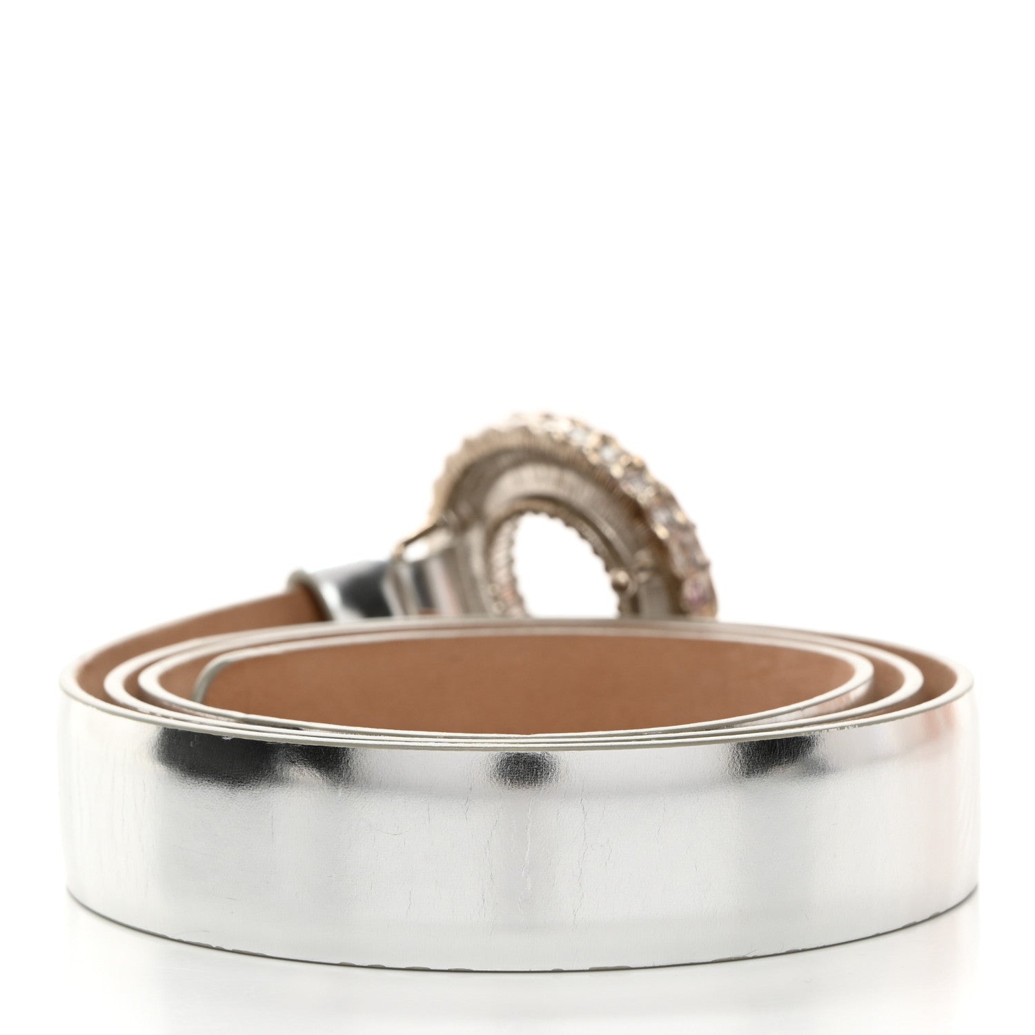 Chanel Metallic Calfskin Baguette Crystal CC Belt 85 34 Silver 2 of 8