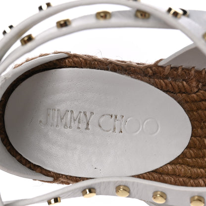Jimmy Choo Calfskin Studded Danica 80 Espadrille Wedge Sandals 36.5 White 6 of 7