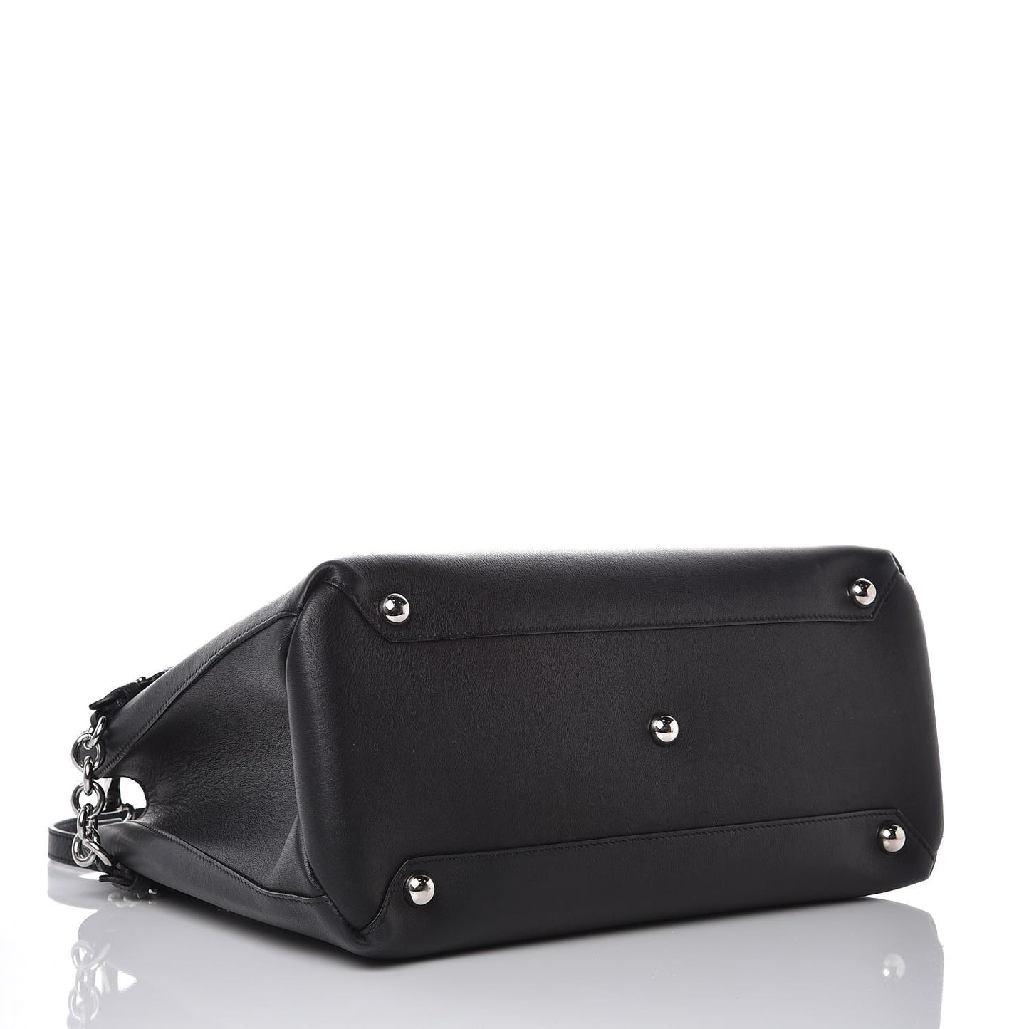 Smooth Calfskin Medium Chain Banner Tote Black