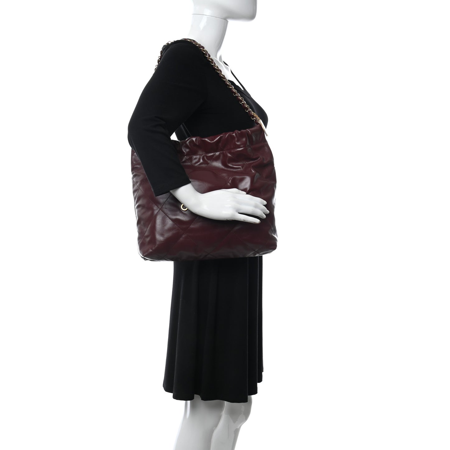 Shiny Calfskin Quilted Small Chanel 22 Burgundy