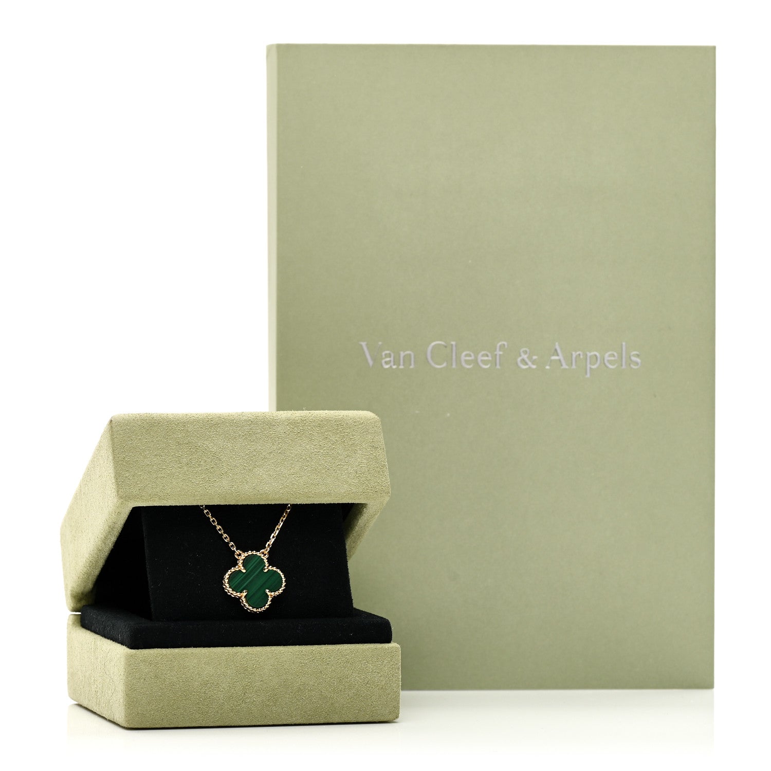 Van Cleef & Arpels VAN CLEEF &amp; ARPELS 18K Yellow Gold Malachite Vintage Alhambra Pendant Necklace 6 of 6