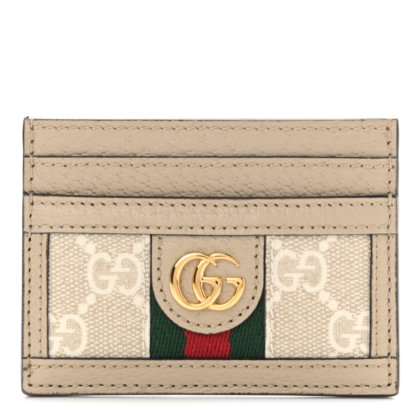 GG Supreme Monogram Textured Dollar Calfskin Web Ophidia Card Holder Beige Mystic White Oatmeal