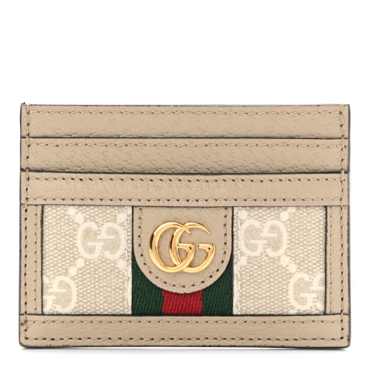 Gucci GG Supreme Monogram Textured Dollar Calfskin Web Ophidia Card Holder Beige Mystic White Oatmeal 1 of 7