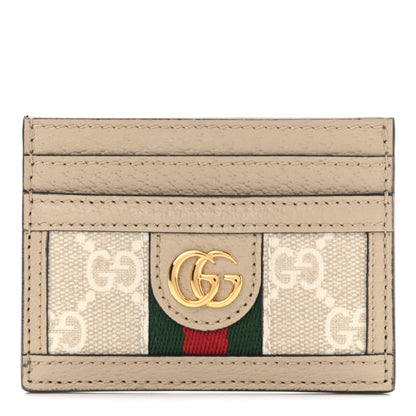 Gucci GG Supreme Monogram Textured Dollar Calfskin Web Ophidia Card Holder Beige Mystic White Oatmeal 1 of 7
