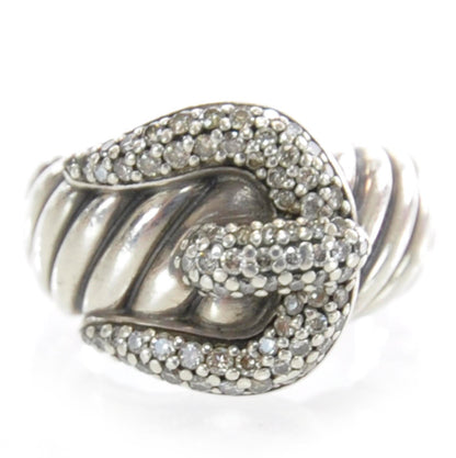 David Yurman Sterling Silver Pave Diamond Buckle Cable Ring 1 of 5