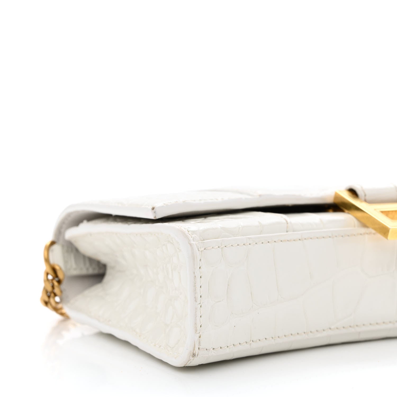 Balenciaga Shiny Calfskin Crocodile Embossed Hourglass Chain Bag White 8 of 9