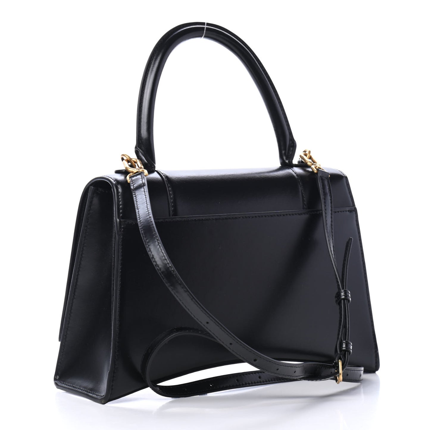 Shiny Box Calfskin Medium Hourglass Top Handle Bag Black