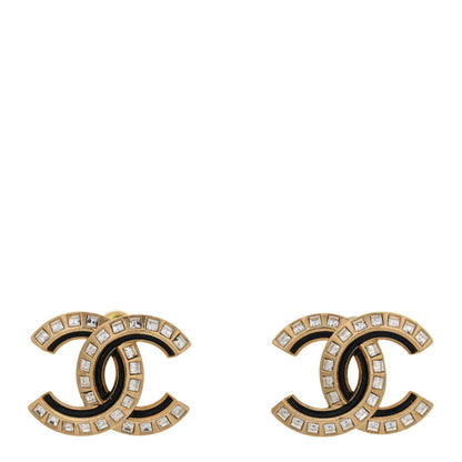 Chanel Baguette Crystal Enamel CC Earrings Gold Black 1 of 3