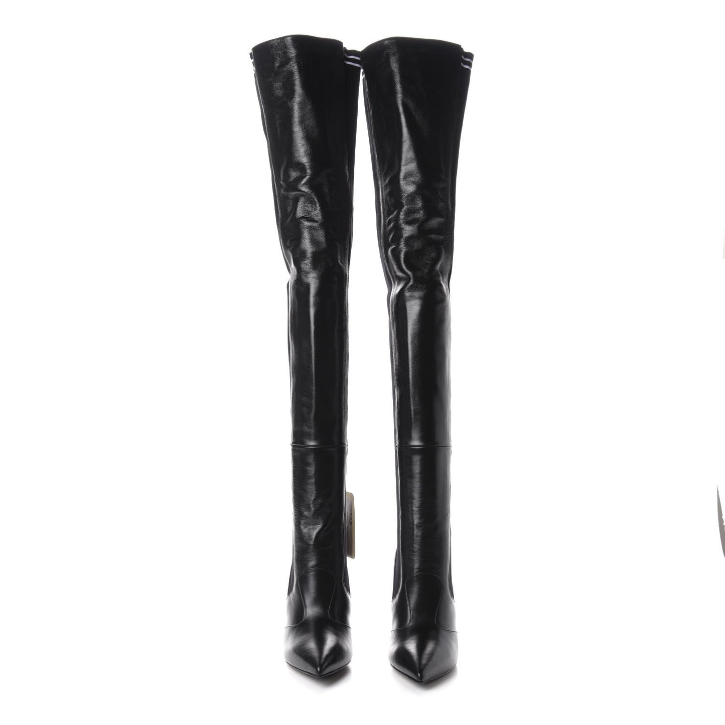 Vitello Lucido Stretch Fabric Striped Rockoko Thigh High 105mm Sock Boots 38.5 Black