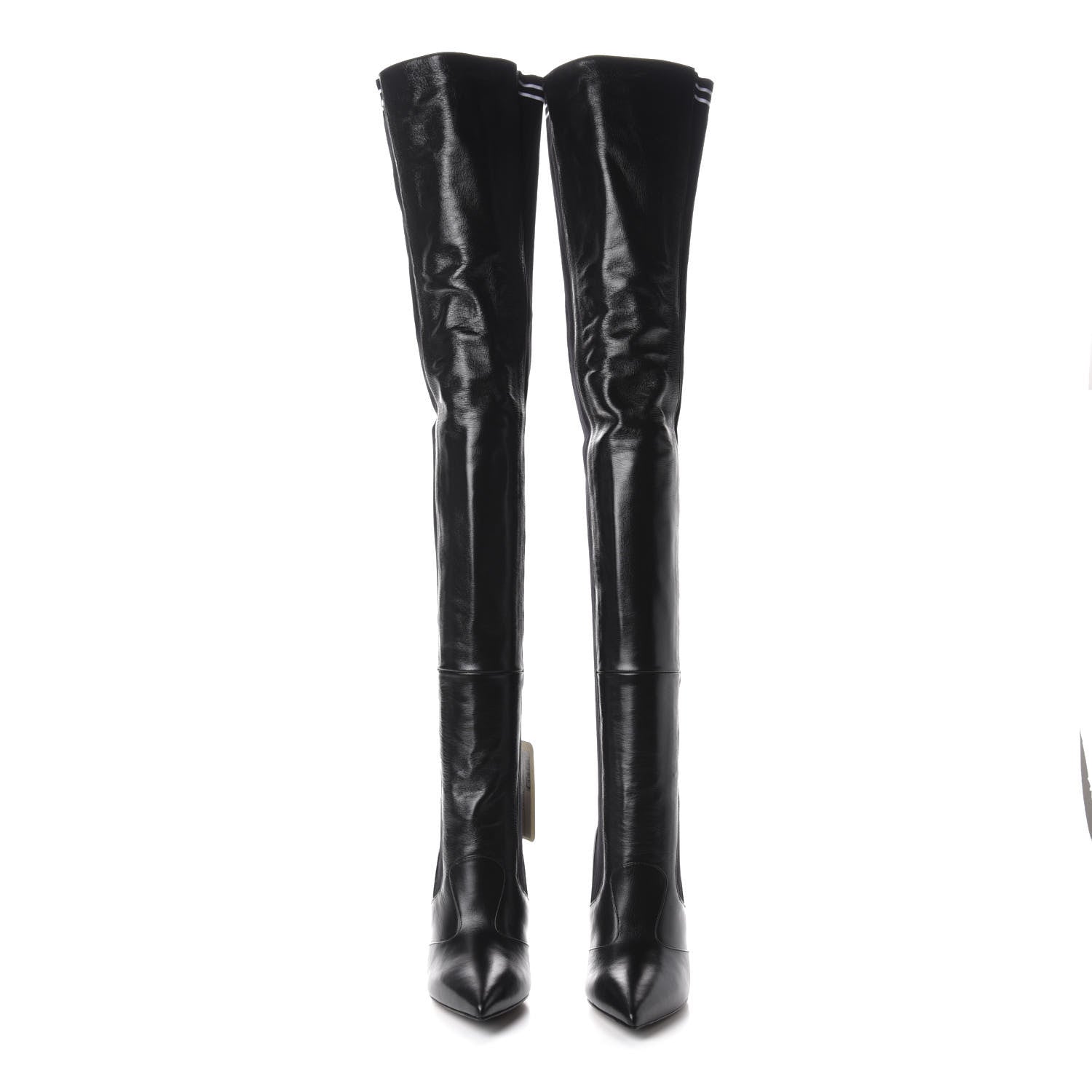Fendi Vitello Lucido Stretch Fabric Striped Rockoko Thigh High 105mm Sock Boots 38.5 Black 2 of 7
