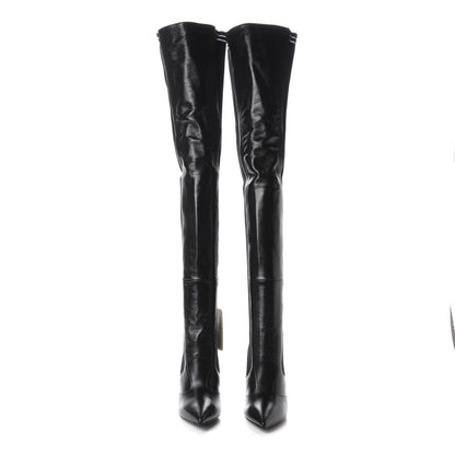 Fendi Vitello Lucido Stretch Fabric Striped Rockoko Thigh High 105mm Sock Boots 38.5 Black 2 of 7