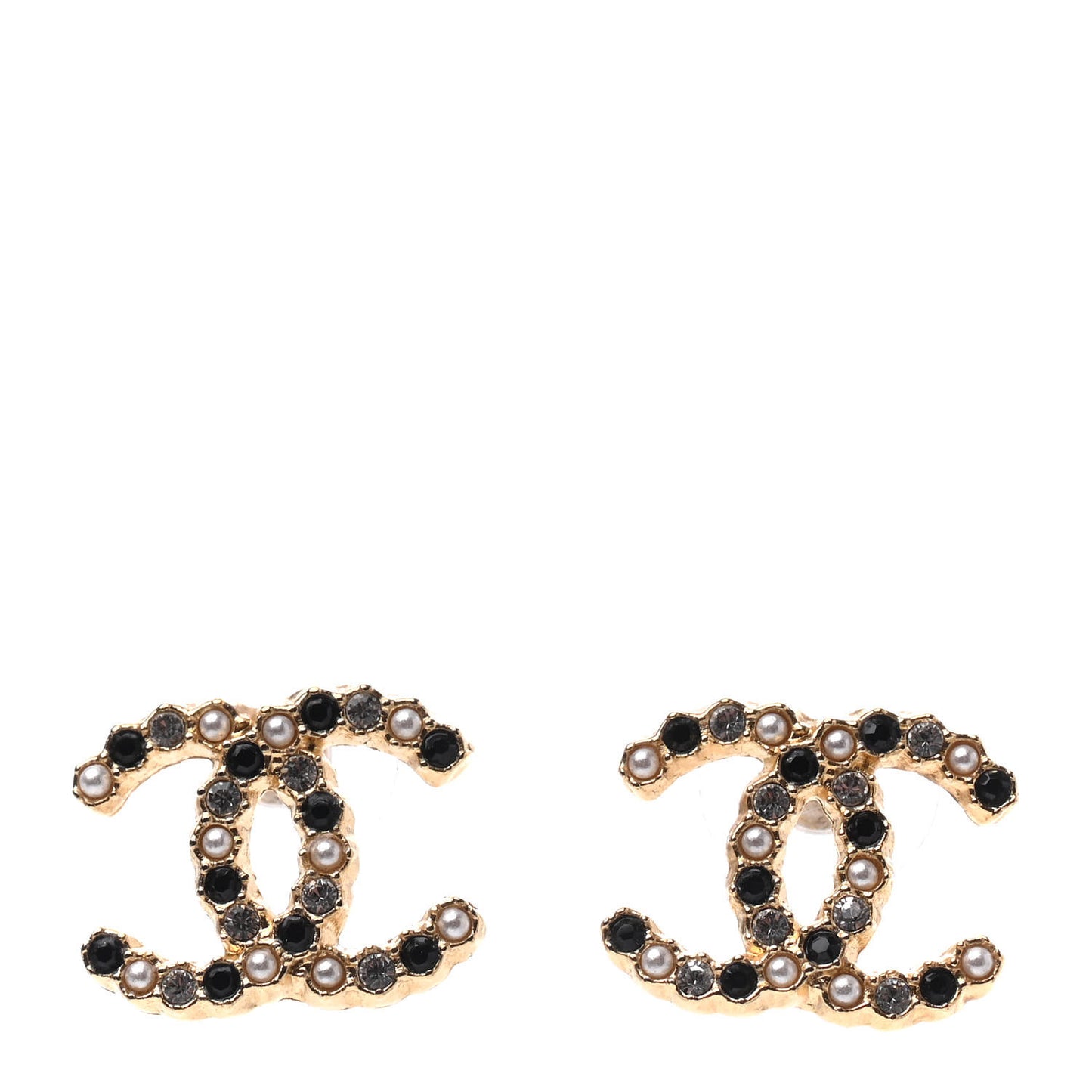 Resin Pearl Crystal CC Earrings Gold Black