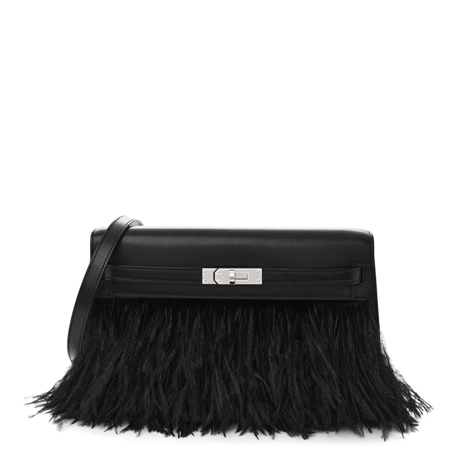 Hermes Chevre Chamkila Ostrich Feather Kelly Elan Folie Black 1 of 10