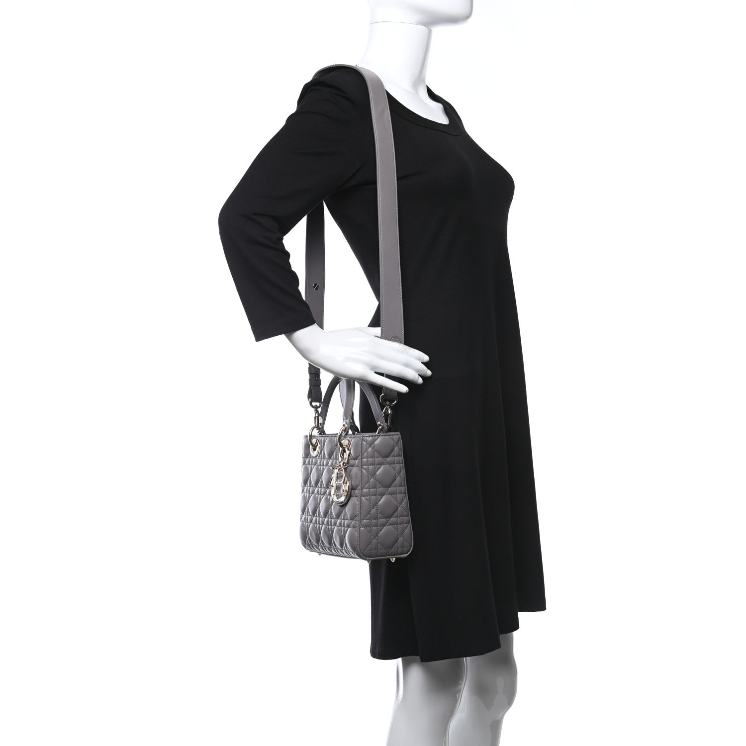Christian Dior Lambskin Cannage Small My ABCDior Lady Dior Grey 3 of 9