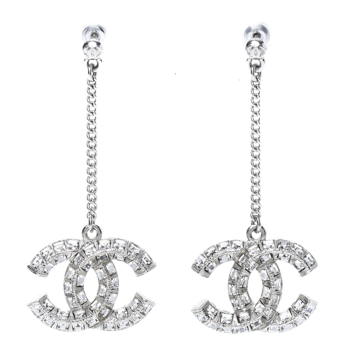 Baguette Crystal CC Drop Earrings Silver