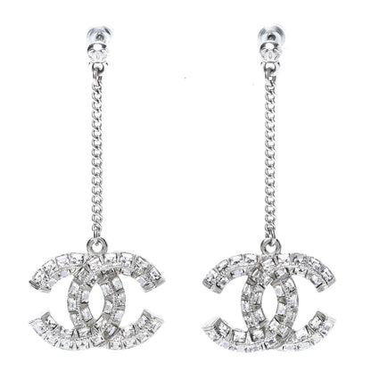 Chanel Baguette Crystal CC Drop Earrings Silver 1 of 5