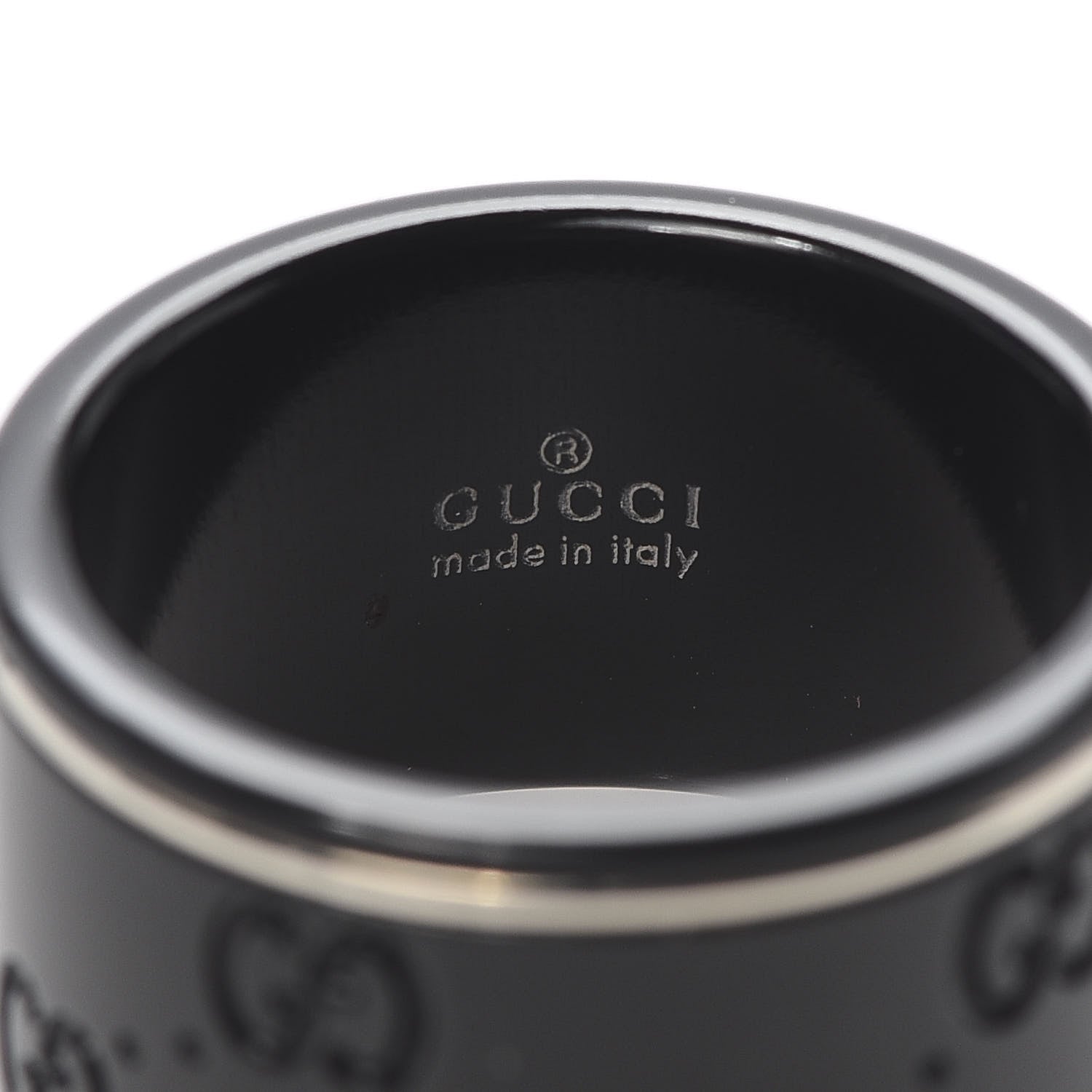Gucci Black Synthetic Corundum 18K White Gold 12mm Icon Band Ring 55 7.25 4 of 5