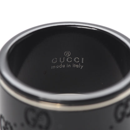 Gucci Black Synthetic Corundum 18K White Gold 12mm Icon Band Ring 55 7.25 4 of 5