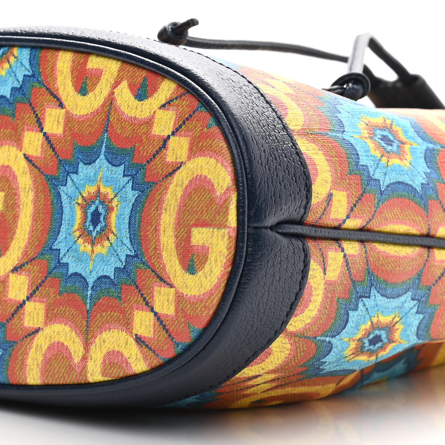GG Supreme Kaleidoscope Calfskin Script Logo Gucci 100 Bucket Drawstring Bag Blue Orange Multicolor Blue Agata