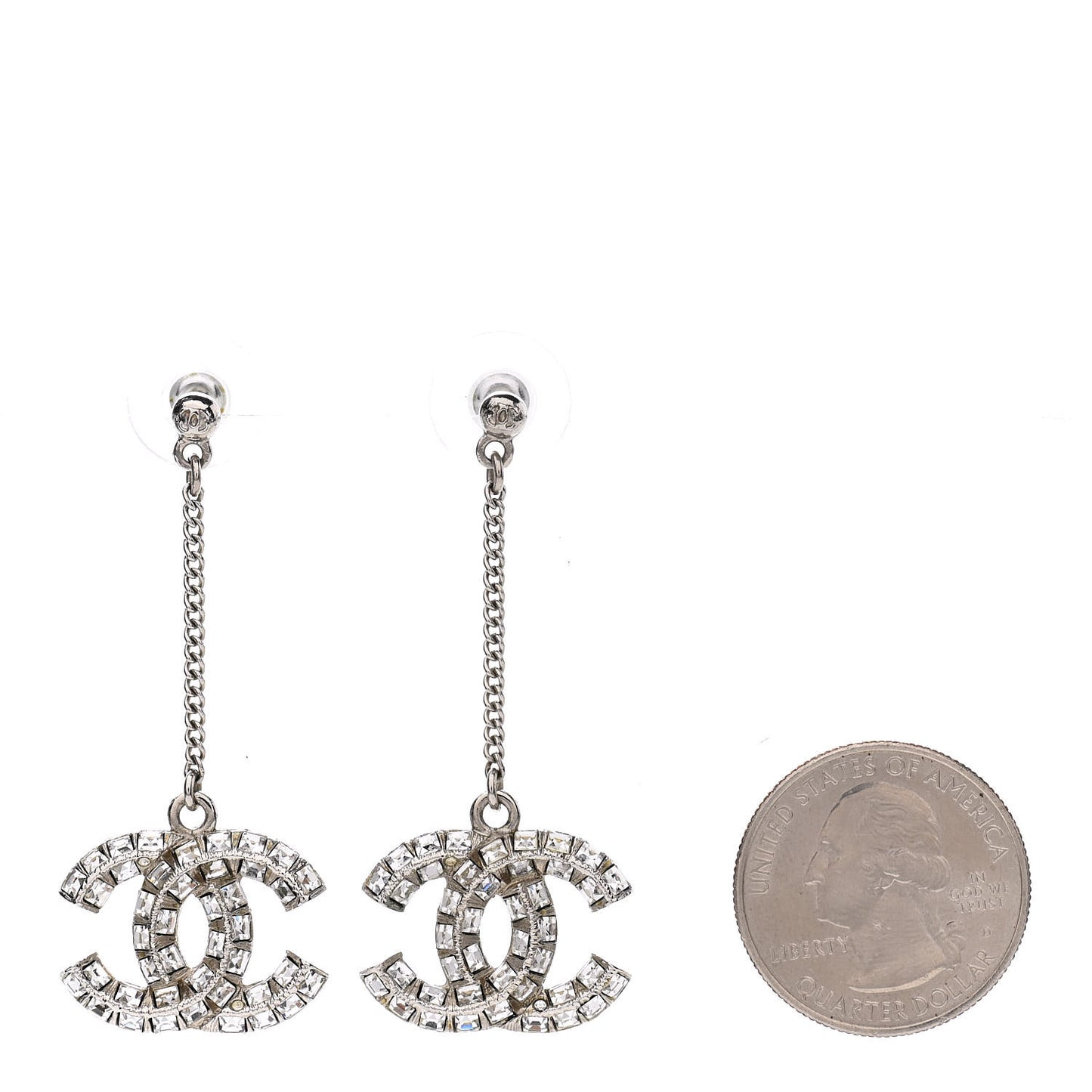 Baguette Crystal CC Drop Earrings Silver