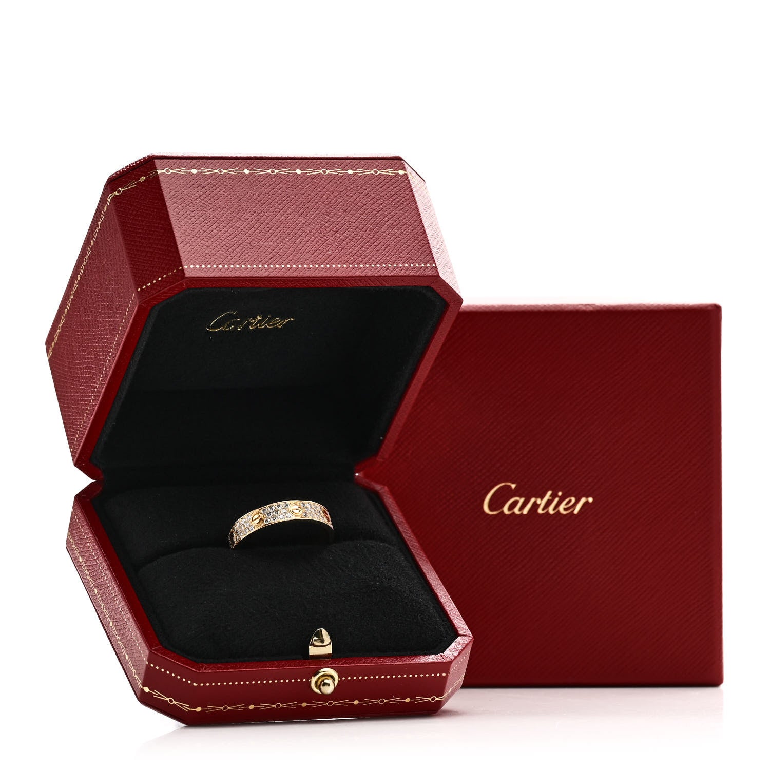 Cartier 18K Yellow Gold Diamond 4mm LOVE Wedding Paved Band Ring 63 10.25 5 of 5