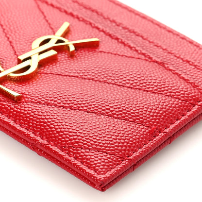 Saint Laurent Grain De Poudre Matelasse Chevron Monogram Credit Card Case New Red 8 of 9