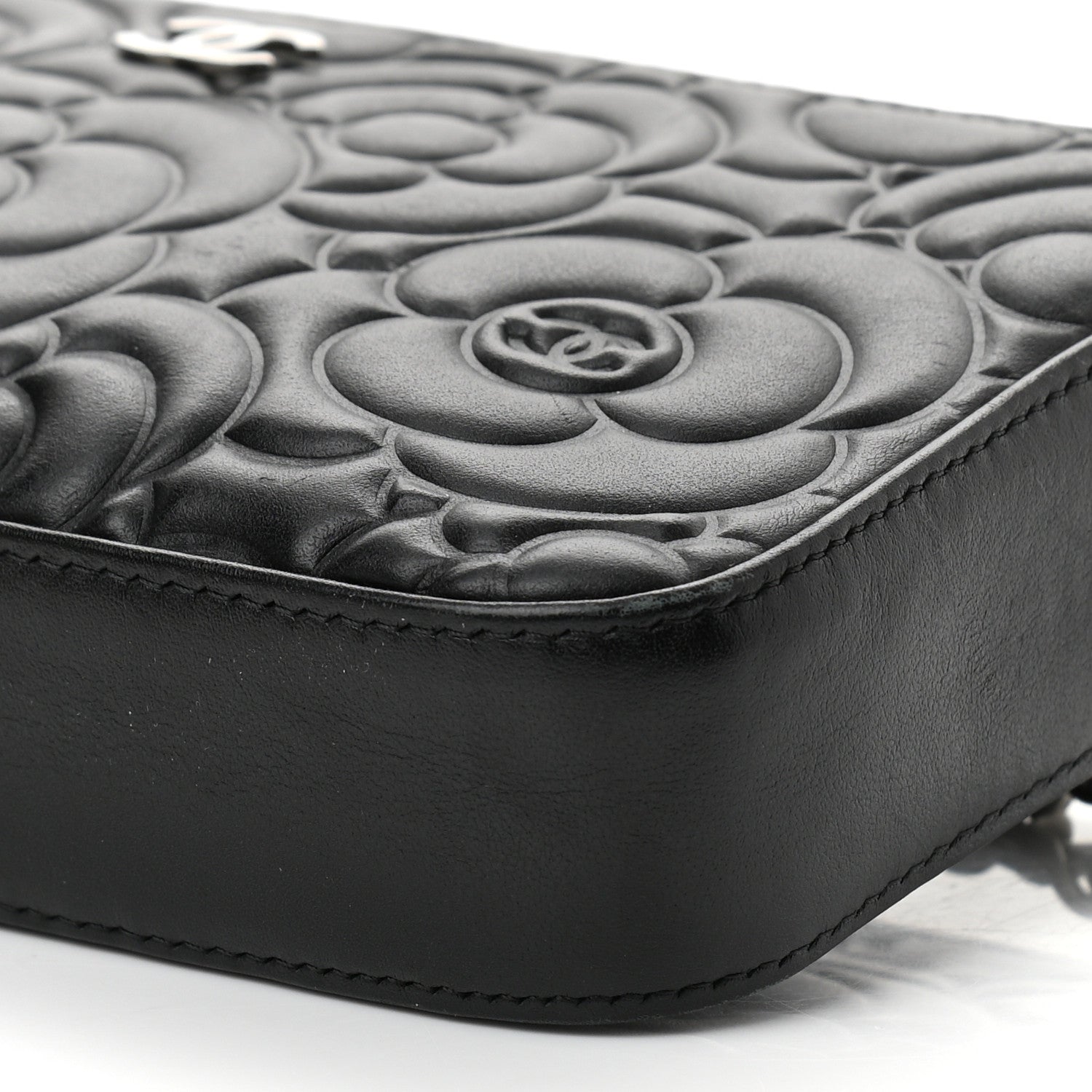 Chanel Lambskin Camellia Embossed Small Clutch With Chain Black 11 of 11