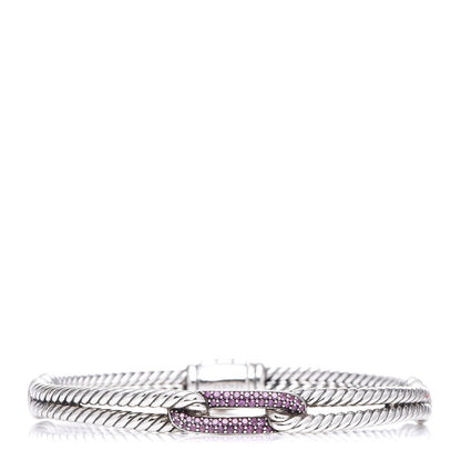 David Yurman Sterling Silver Pave Pink Sapphire 7mm Mini Loop Labyrinth Bracelet 1 of 5