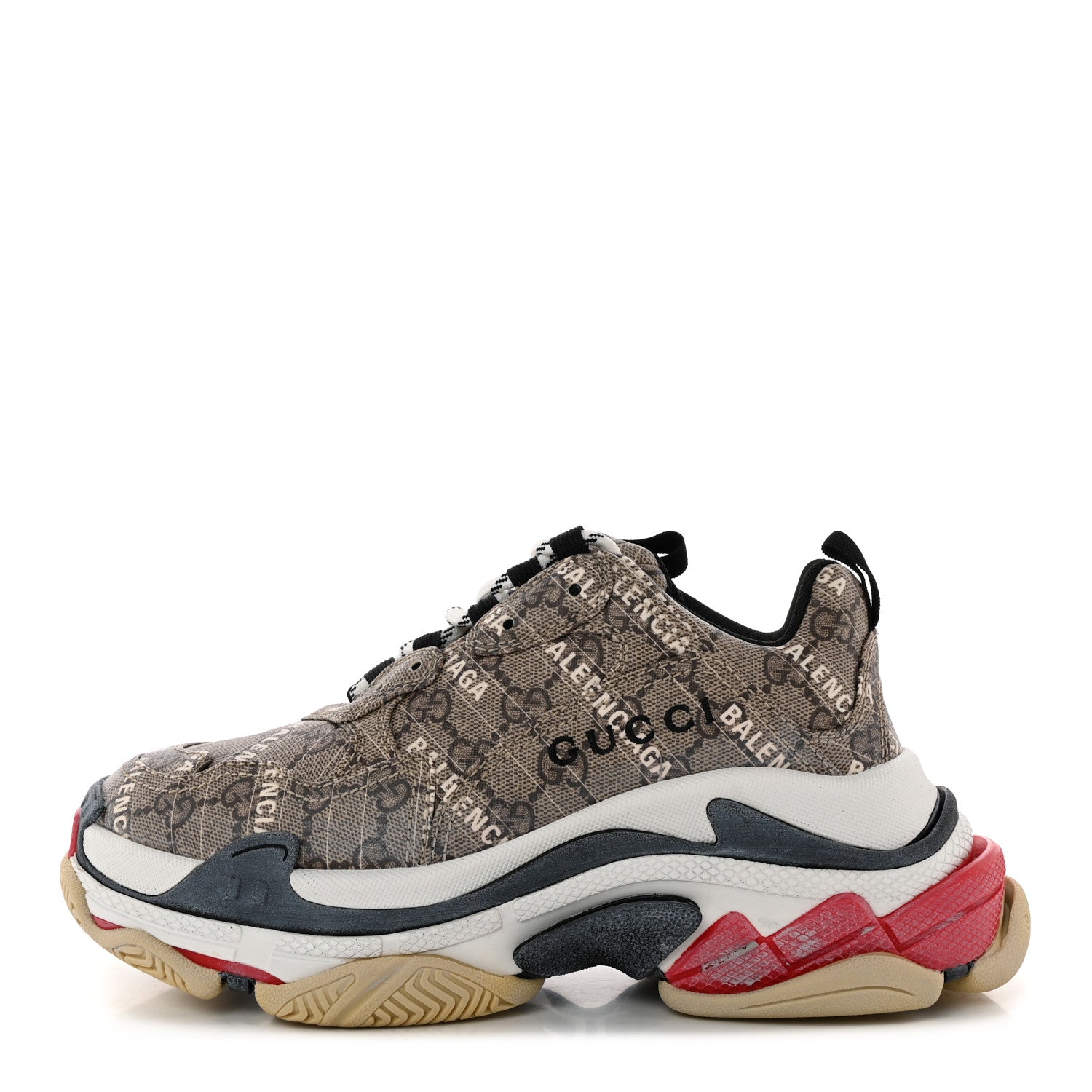Balenciaga X GUCCI GG Supreme Monogram Allover Logo Womens Triple S Sneakers 37 Beige Ebony Mystic White 1 of 16