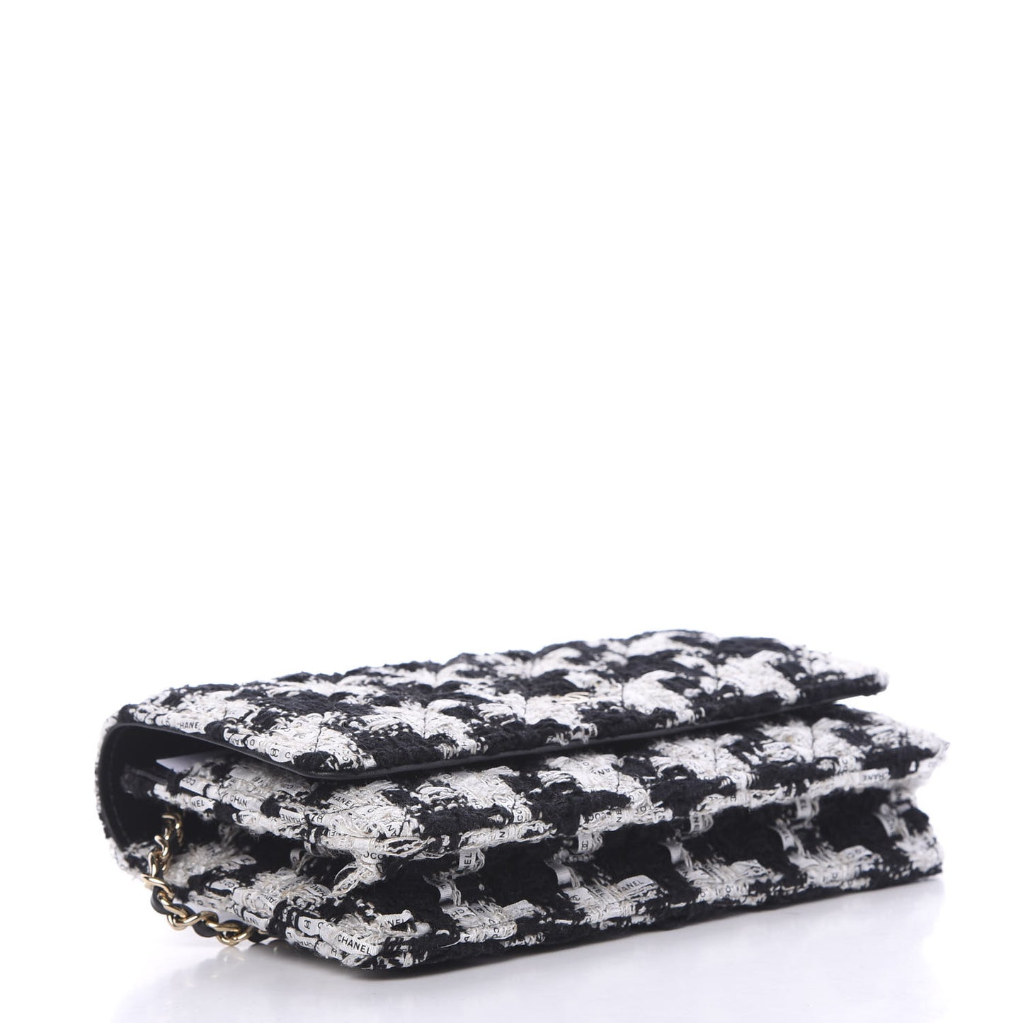 Tweed Quilted Wallet On Chain WOC Black Ecru White