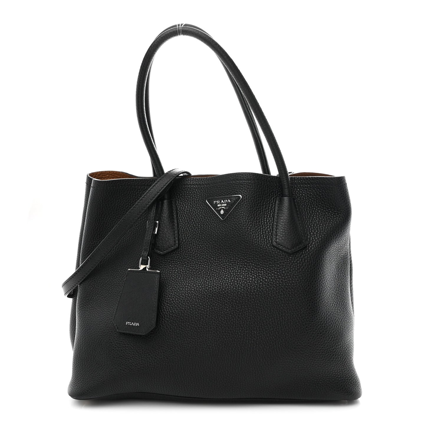 Vitello Daino Medium Double Tote Black Cuoio Black Cuoio