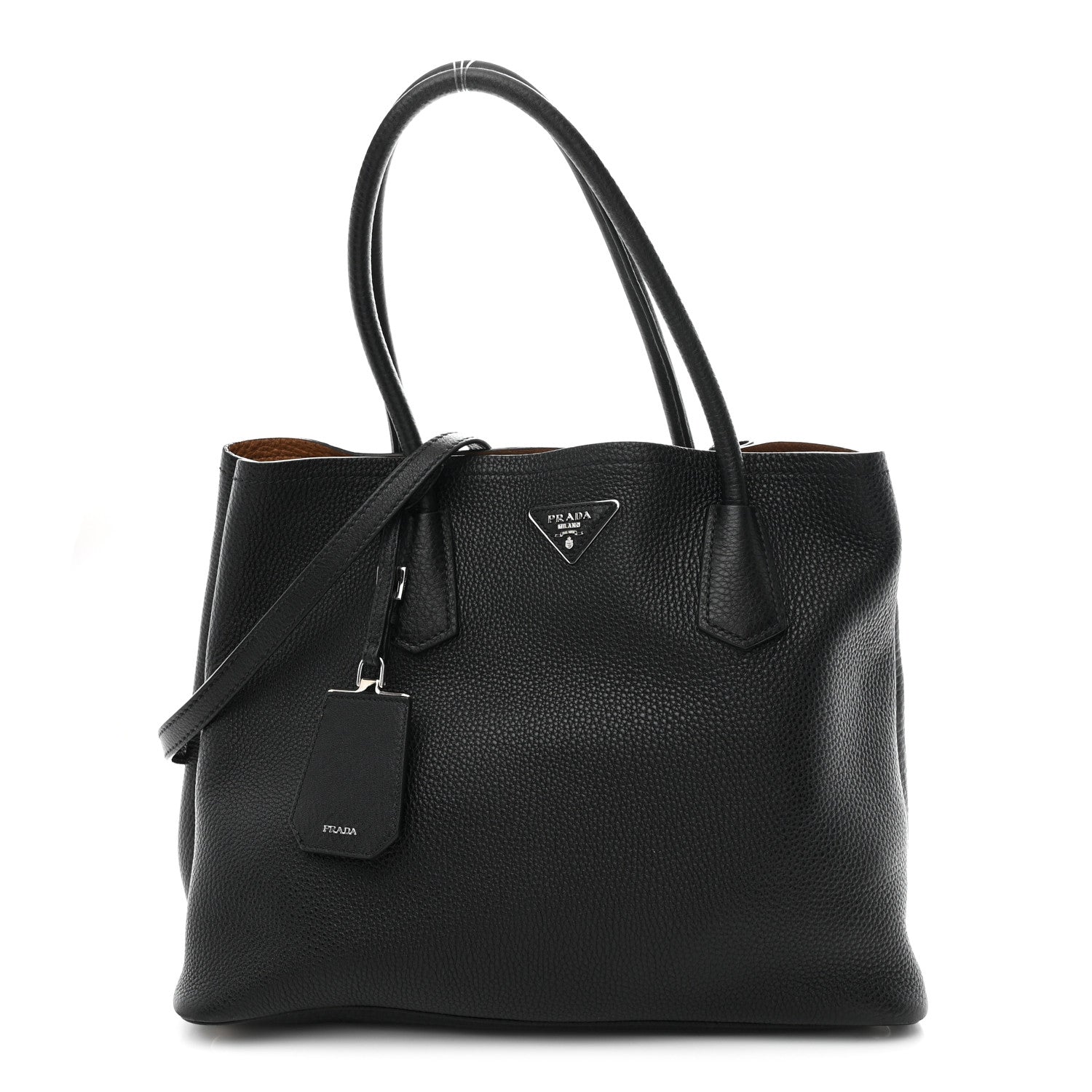 Prada Vitello Daino Medium Double Tote Black Cuoio Black Cuoio 1 of 11